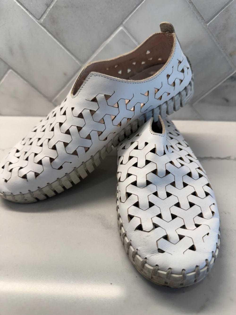Eric Michael White Italian leather cut out Woven Leather Slip-On Shoes sz 6 36